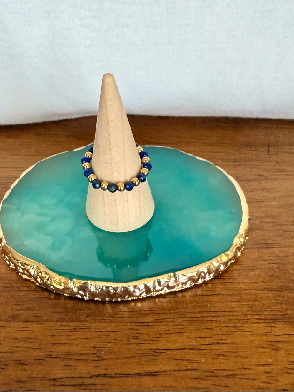 1 for $6 or 3 for $14! Add to Bundle! Beaded Stretch Ring with Navy & Gold Beads